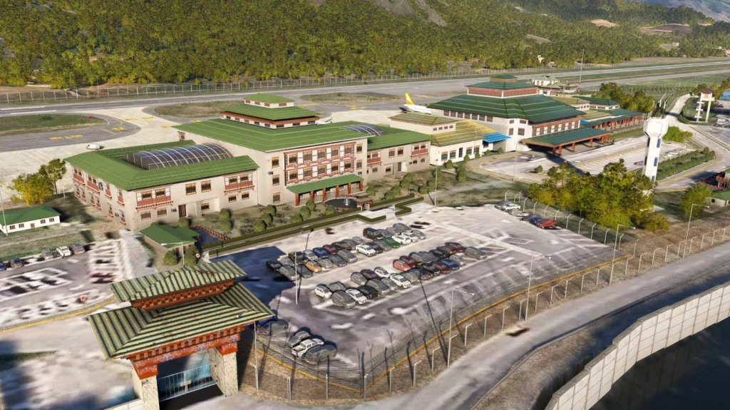 IronSim VQPR Paro International Airport terminal and parking