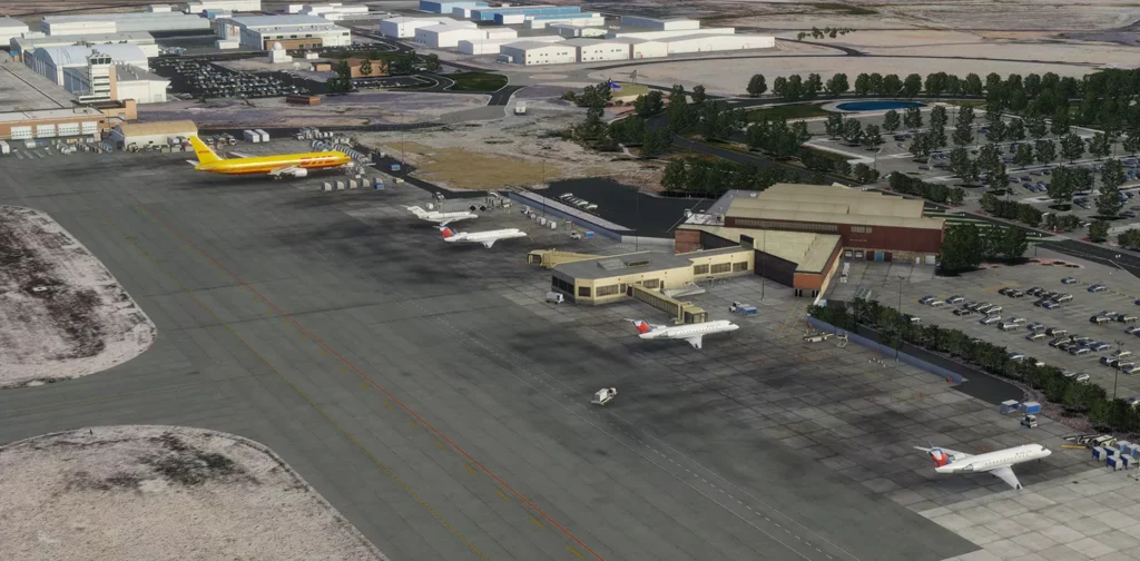 Ramp view of RealWorld Scenerys rendition of Grand Junction, Colorado for XP12