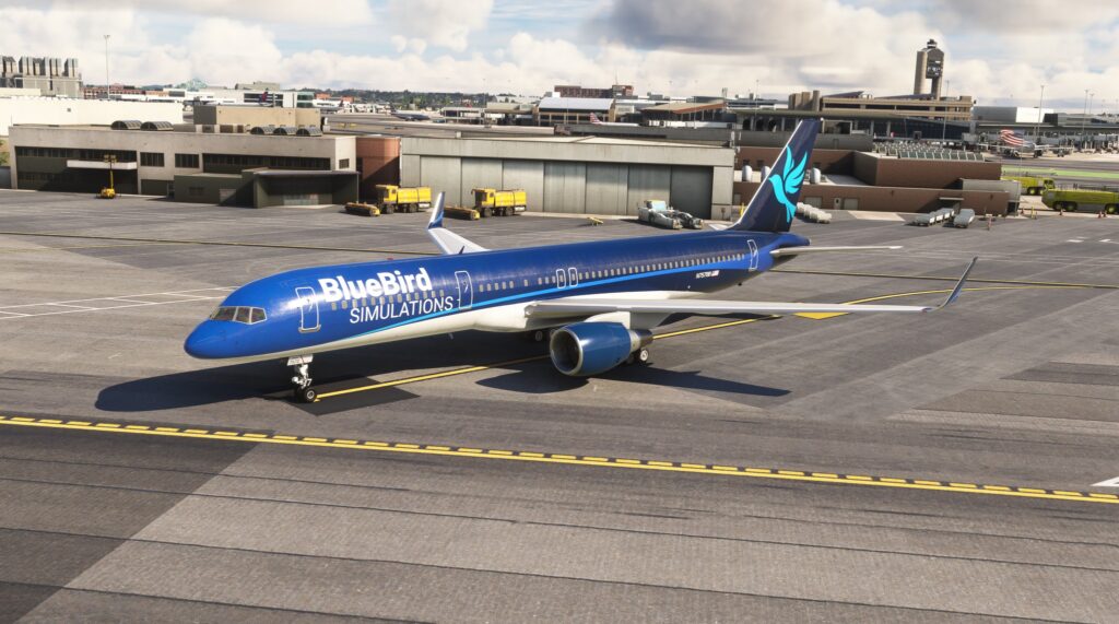 BlueBird Simulations 757-200 with PW Engines with visible PBR on stand