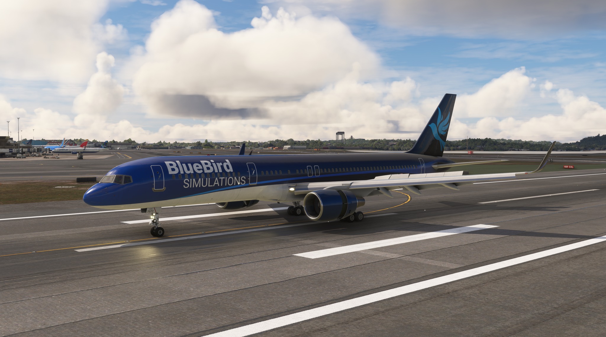 BlueBird Simulations 757-200 with PW Engines in reverse thrust