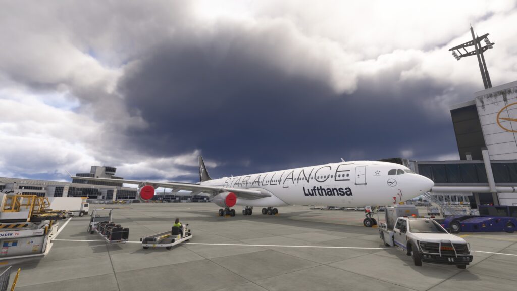 LatinVFR Airbus A340-300 in Lufthansa Star Alliance livery with visible engine covers in MSFS2024