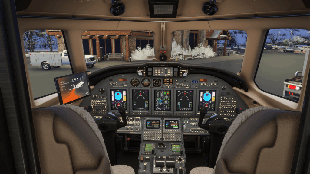 A view of the cockpit of the C750 addon from the flight deck entrance.