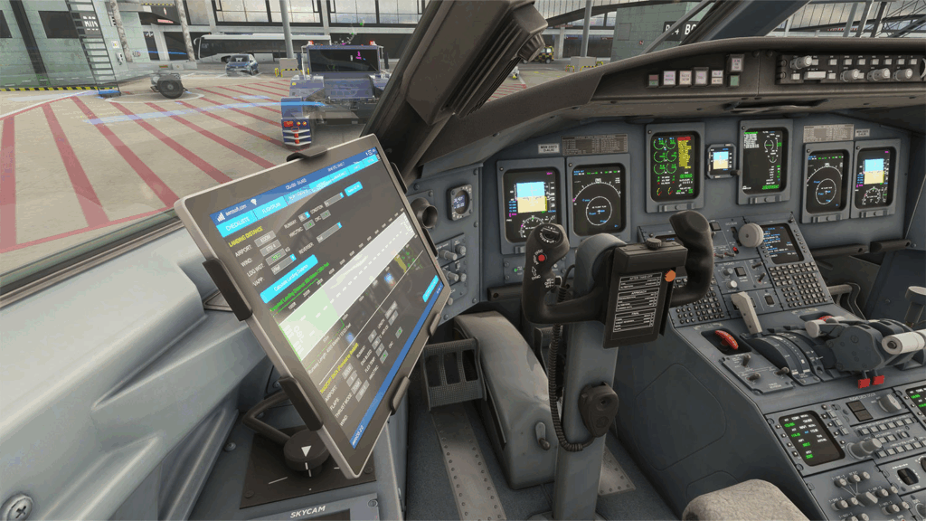 A view from the captain's side of the CRJ cockpit.