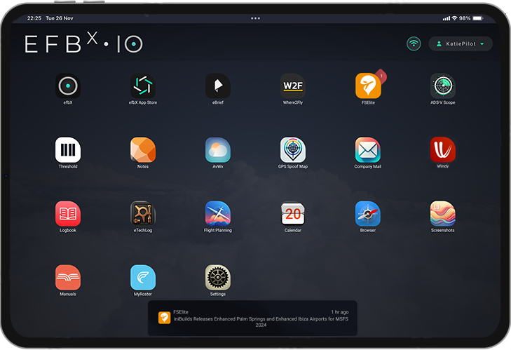 efbX home screen