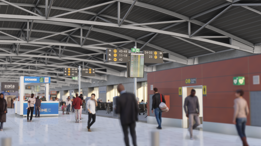inibuilds Larnaca Terminal interior with passengers