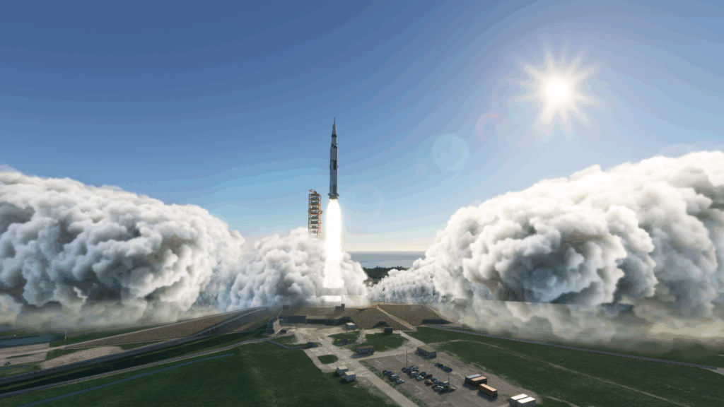 Saturn V launching at Kennedy in MSFS