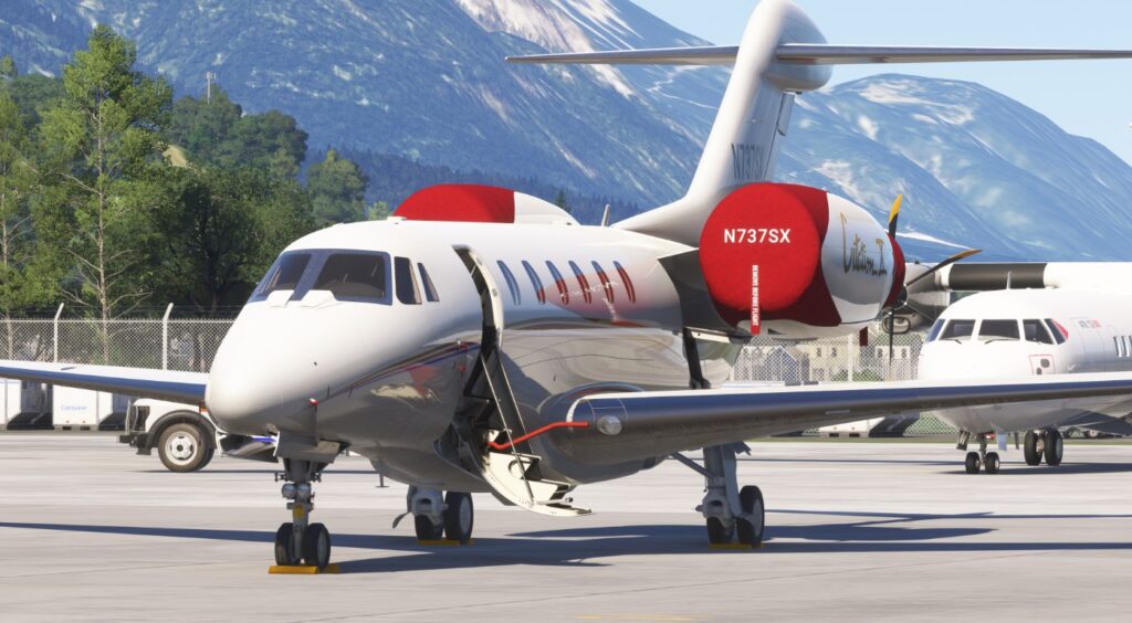 Cessna Citation X with jet engine covers parked on apron (simulated)