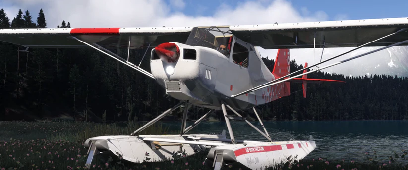 The ACA Scout with amphibious floats, in MSFS.