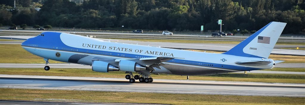 Boeing VC-25A of the United States Air Force departing rwy.10L, as Air Force One,(with President Trump on board,) from West Palm Beach-PBI, Florida, U.S.A.,12/02/17
