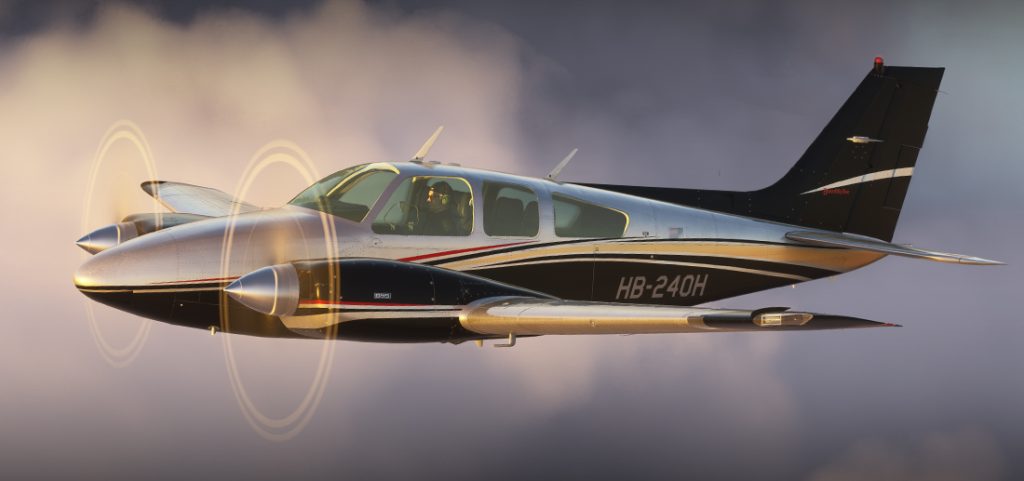 The Carenado B55 exterior pictured in-flight.