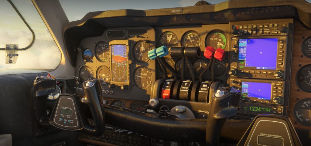 The Carenado B55 cockpit panels and avionics pictured.