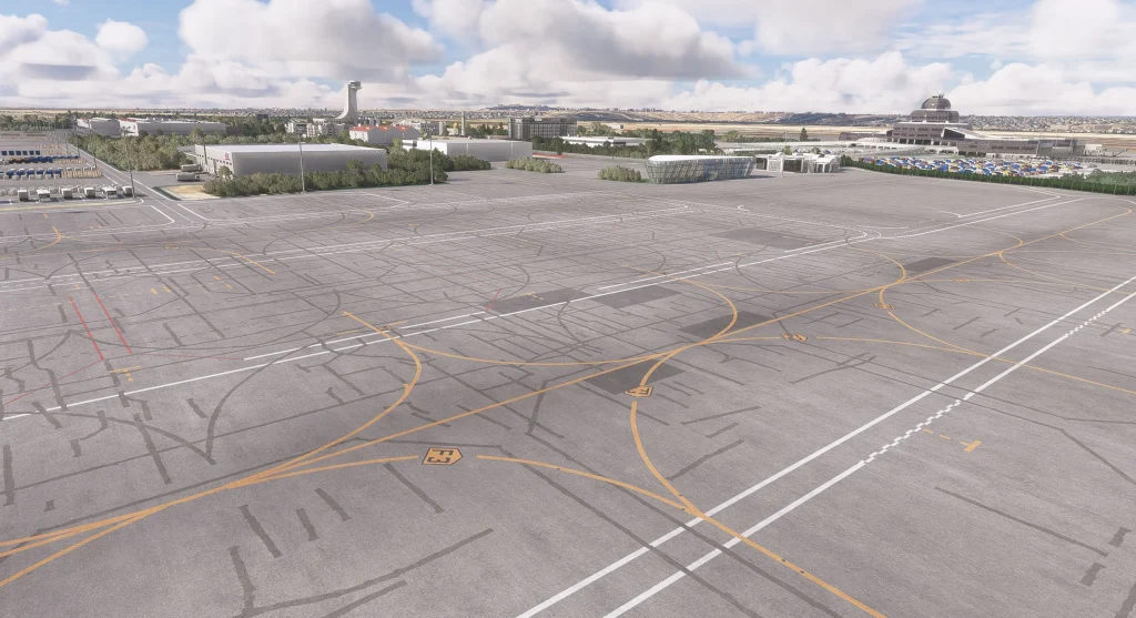 In sim view of Azrsim' rendition of Baku's Heydar Aliyev International Airport Apron. 