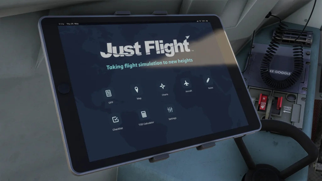 In sim view of Just Flight's Fokker F100 / F70 New EFB (Electronic Flight Bag)
