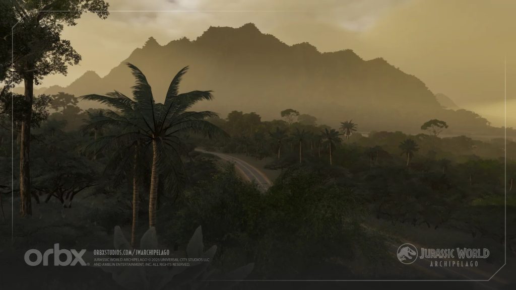 A misty island trail in Jurassic World in MSFS.