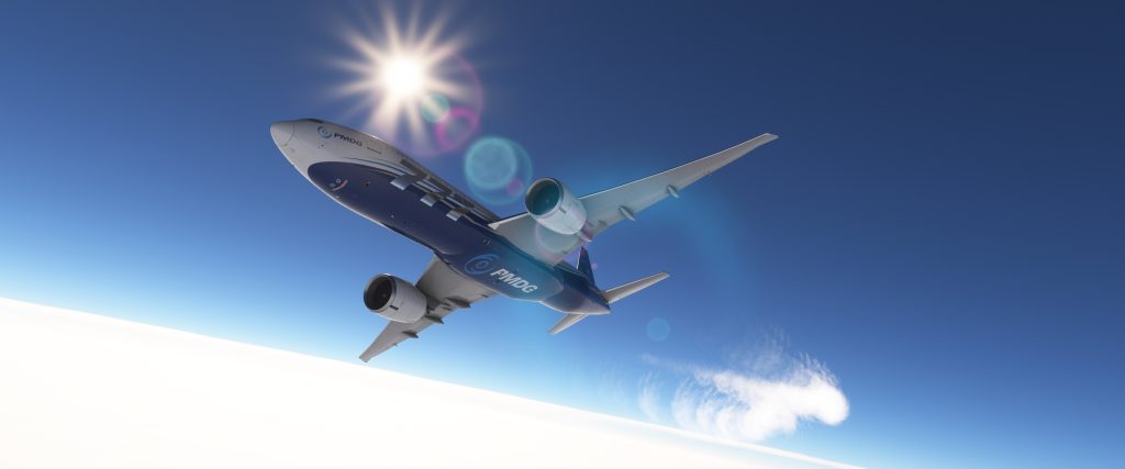 PMDG Boeing 777 200LR at cruise level with Parallel 42 SIMFX Immersion Pack's contrails