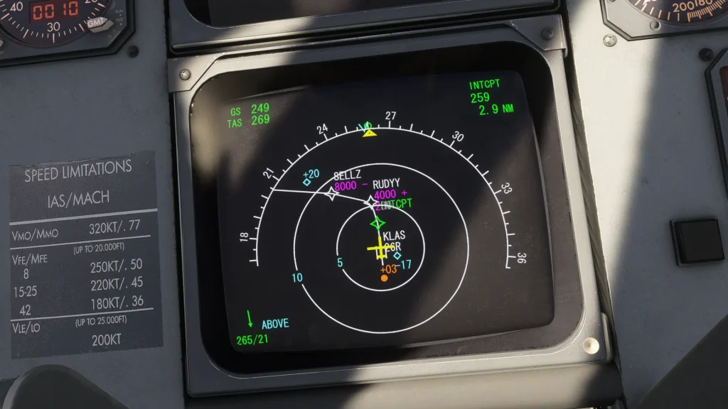 In sim view of Just Flight's Fokker F100 / F70 CRT EFIS ND with TCAS