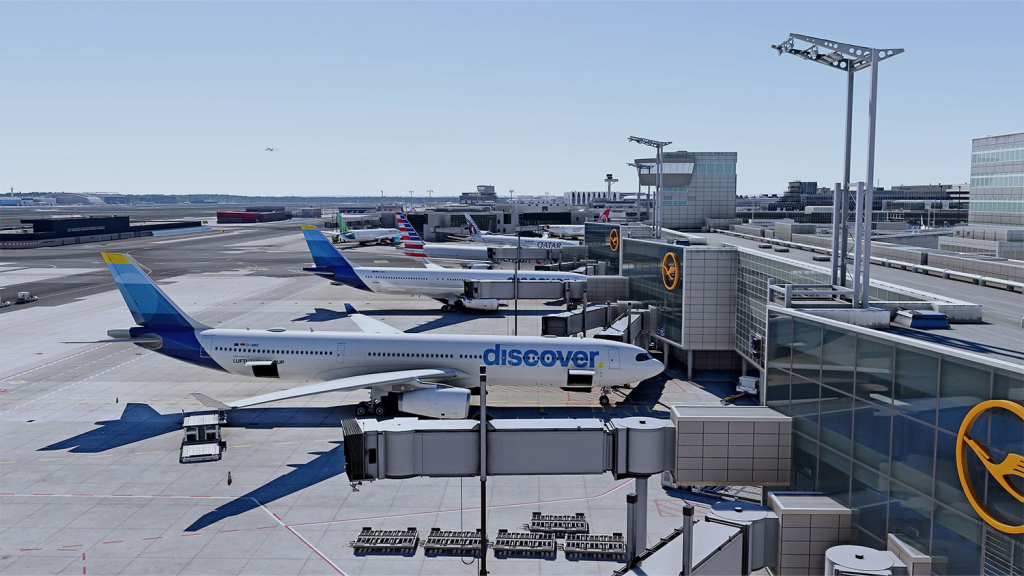 Aerosoft Frankfurt airport terminal building with parked aircraft