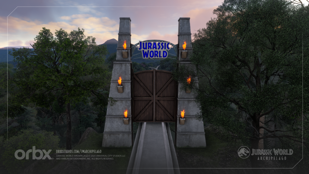 The iconic gates to Jurassic World are modelled in MSFS.