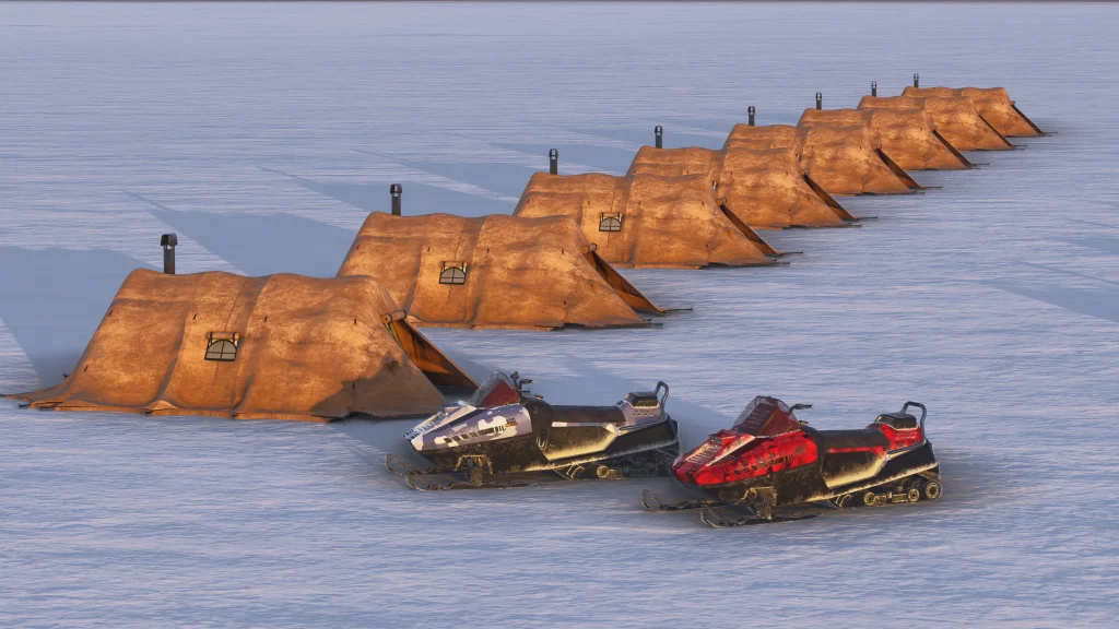 Tents situated near iniBuilds Wolf's Fang Runway.