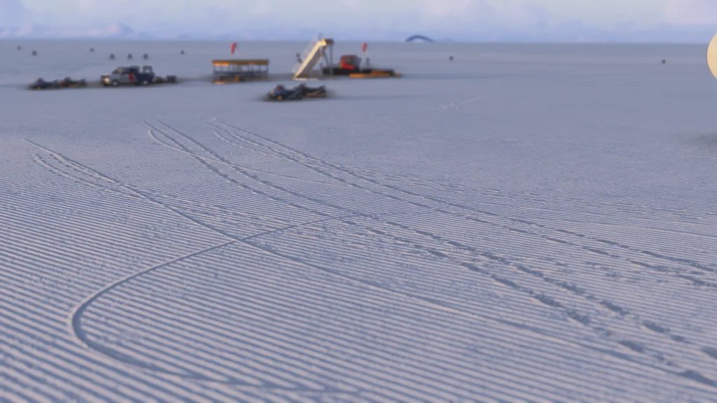 Vehicle tracks with static elements in the background - iniBuilds Wolf's Fang Airport