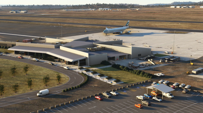 A Boeing 747 sits at Toowoomba Wellcamp Airport in MSFS.