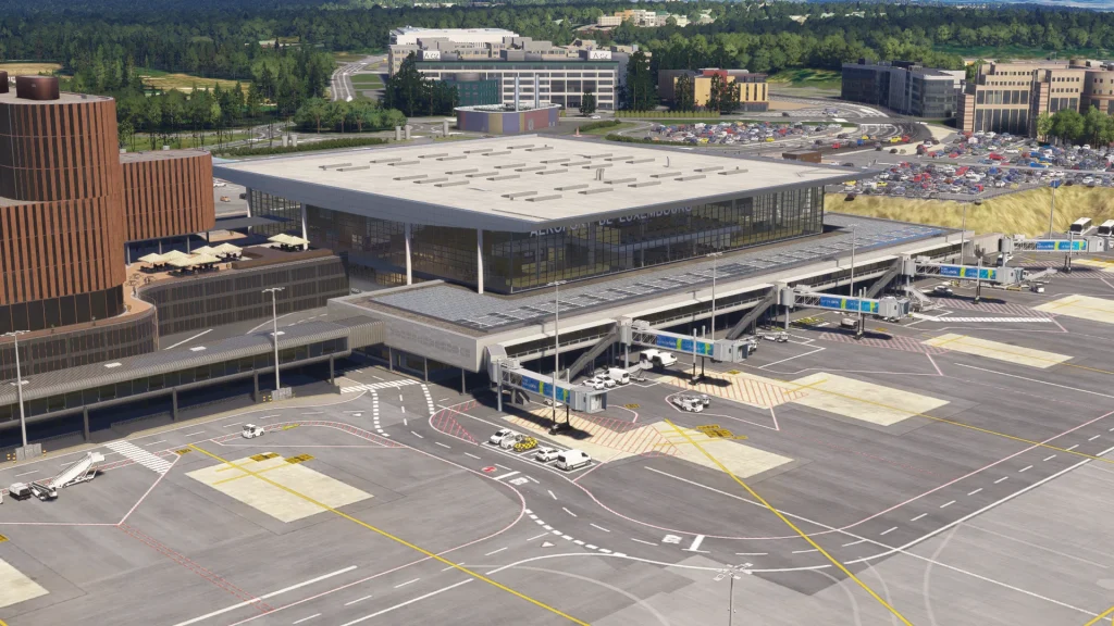Insim view of Atelic's Luxembourg airport for MSFS 2020 & 2024 Apron.