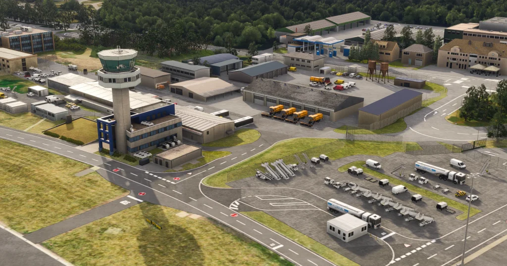Insim view of Atelic's Luxembourg airport for MSFS 2020 & 2024 Cargo apron.