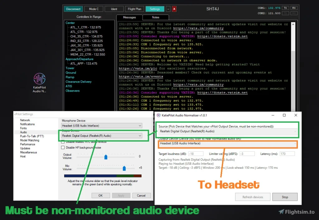 Instructions for Katie Pilot's Vatsim Audio Normaliser configuration with vPilot