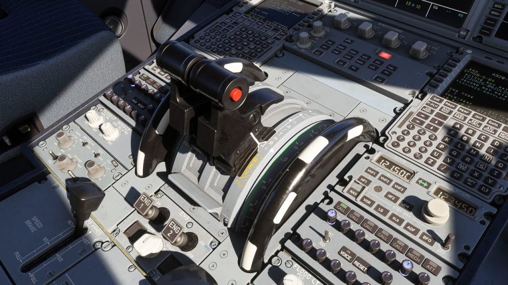 In sim view of FENIX's A320 Thrust levers.