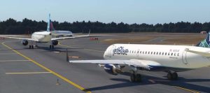In sim view of Say intentions.ai traffic injection on a north american airport taxiway.