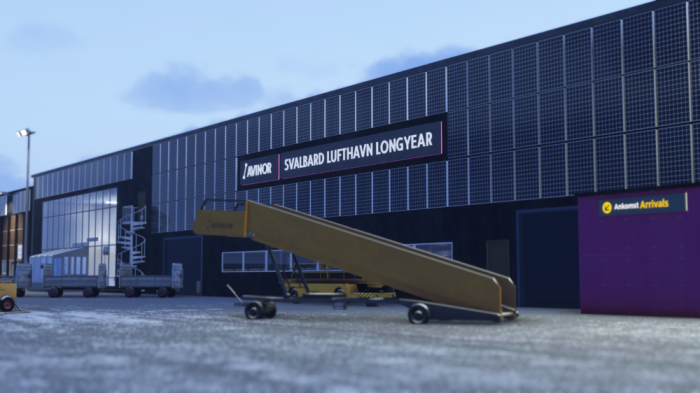 In sim view of inibuilds' Svalbard airport's apron in MSFS 2024
