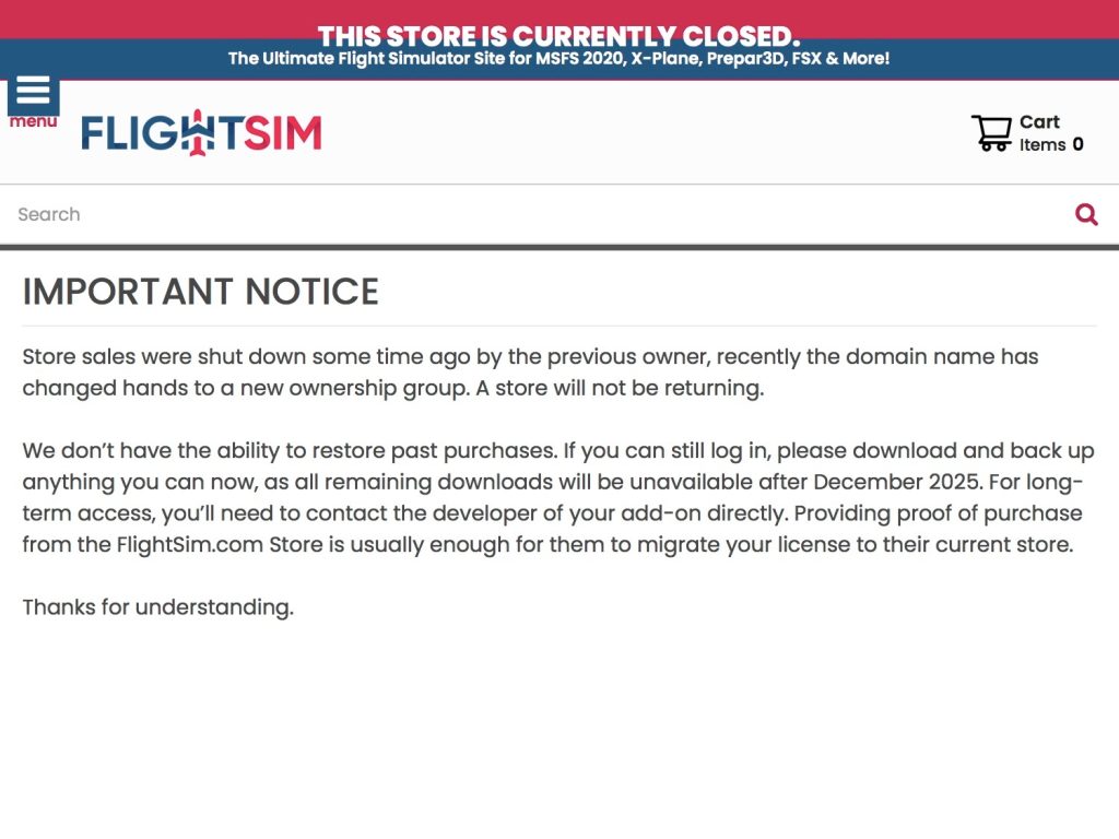 The website, FlightSim.com Store, has since removed all of its content.
