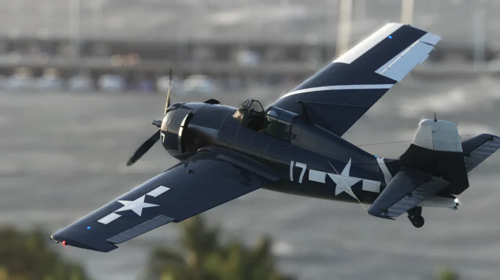 In sim view of Got Friends' F4F Hellcat in US NAVY livery