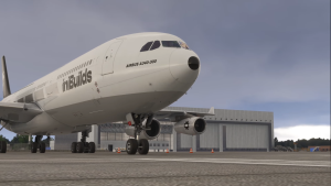 iniBuilds A340 on the ramp in default livery