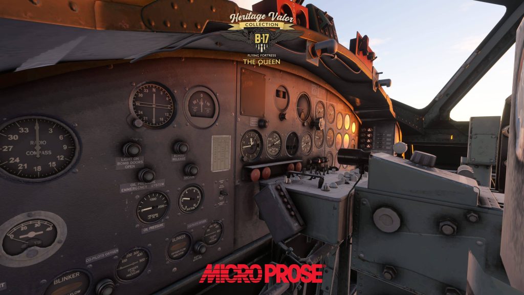The cockpit is seen in high detail with its classic instruments in MSFS.