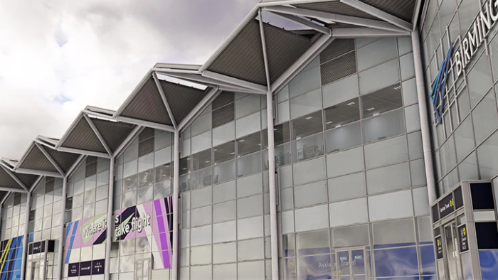The revised logo on Pyreegue's Birmingham Airport in MSFS.
