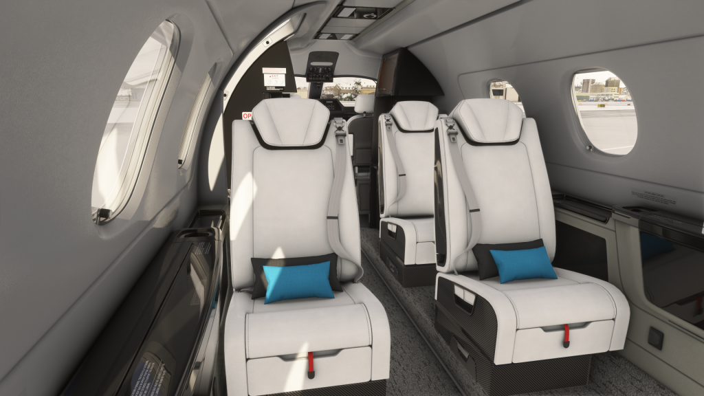 FSReborn Phenom 300E interior seats pictured in MSFS 2024