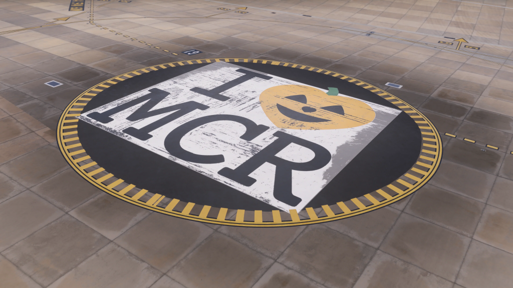 The "I Love MCR" ground marking has been faithfully recreated.