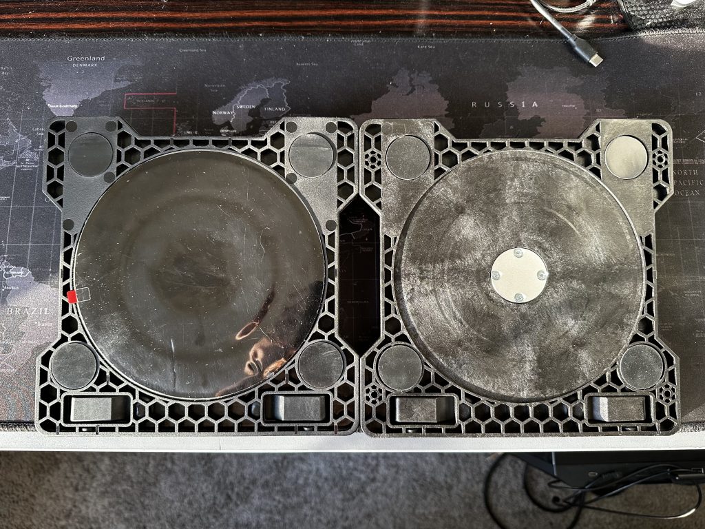 Image showing the original Honeycomb Alpha's baseplate and the Alpha Lite's baseplate side-by-side for comparison