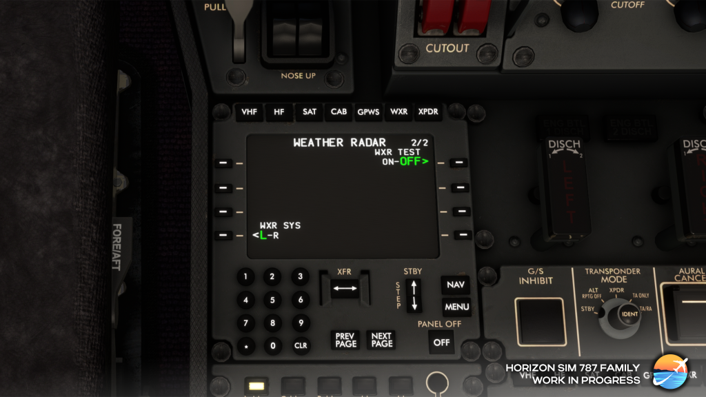 In sim view of Horizon Simulations in progress COM panel for their 787 v2