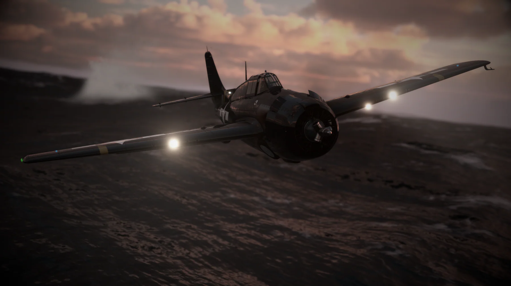 The F4F-4 Wildcat flies low in MSFS.