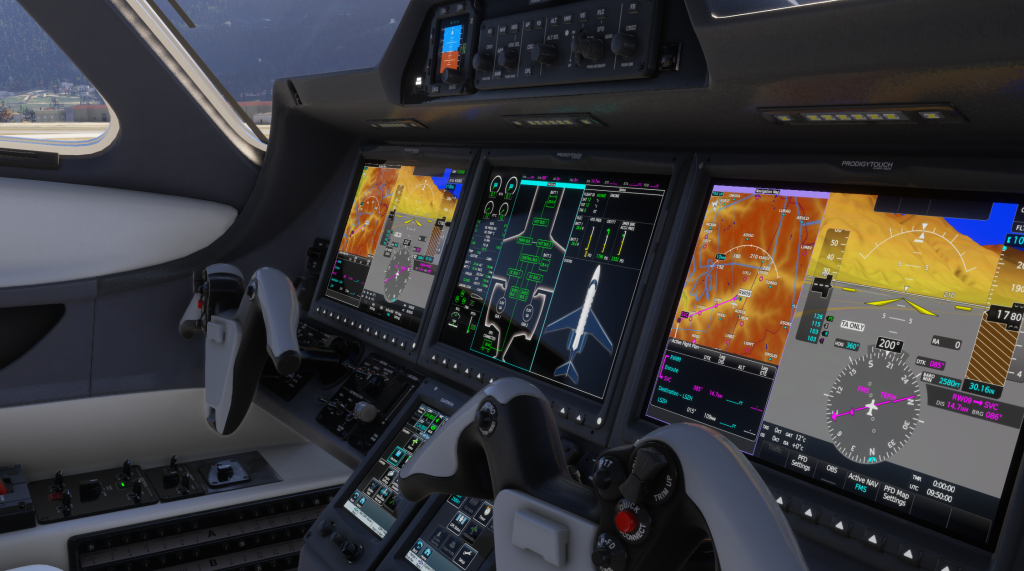 FSReborn Phenom 300E cockpit screens pictured in MSFS 2024