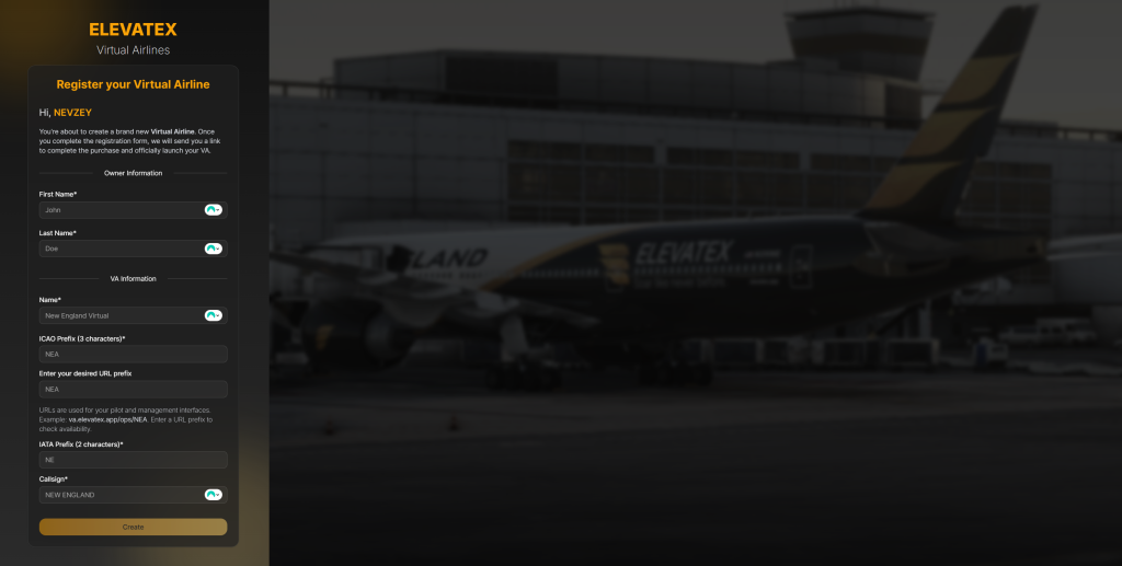 ELEVATEX Register page