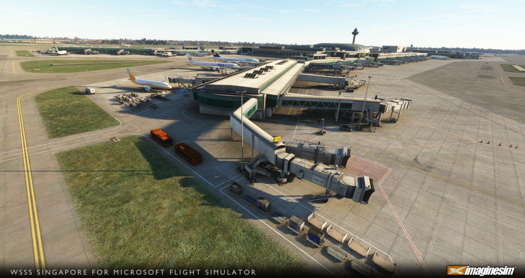 A close-up view of the bespoke interactive jetways and the custom VDGS.