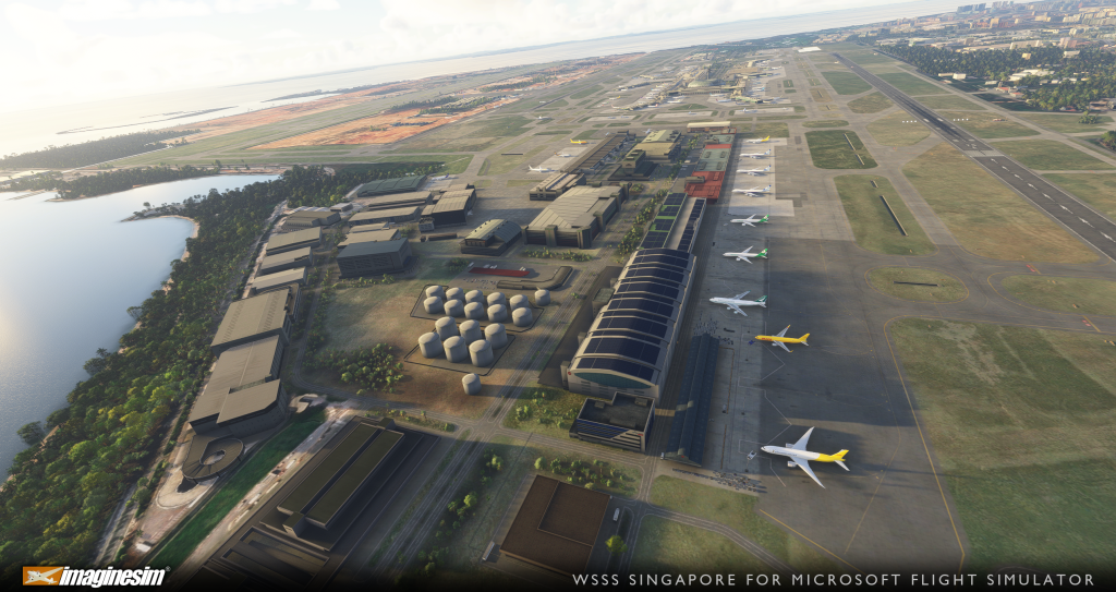Aerial view of the Changi Airport with the Terminal 5 construction site visible.