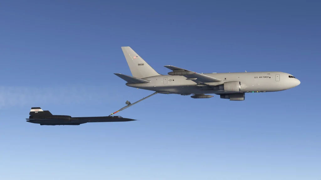 Insim view of Kwikflight Archangel Lockheed A-12 for MSFS refueling from a US Air Force airborne tanker