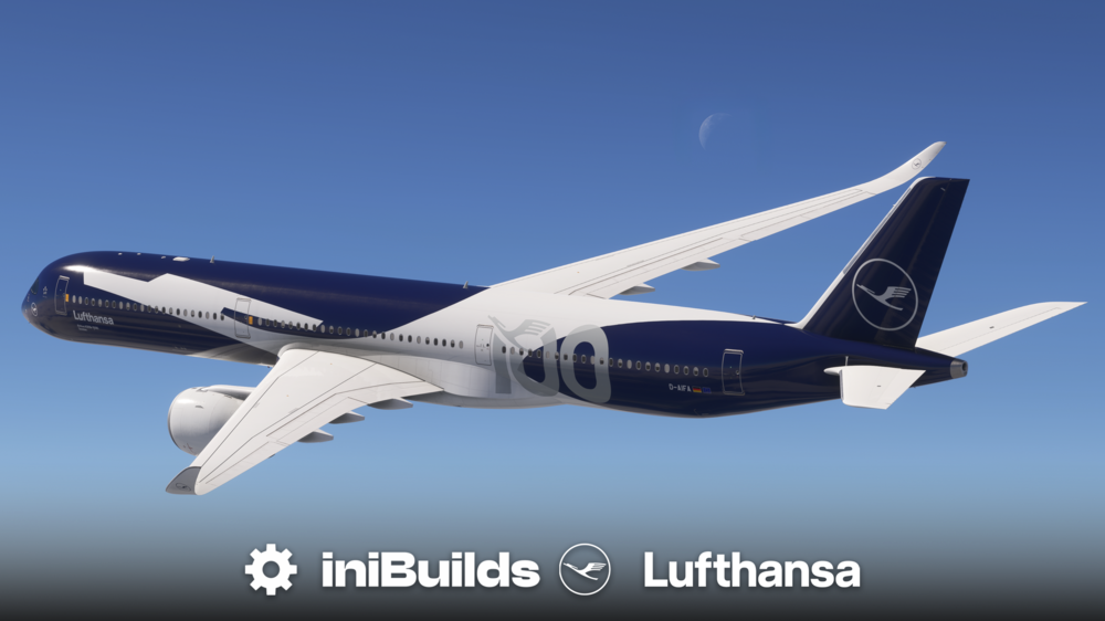 In simview of inibuilds A350-900 for MSFS 2024 In Lufthansa's 100 livery