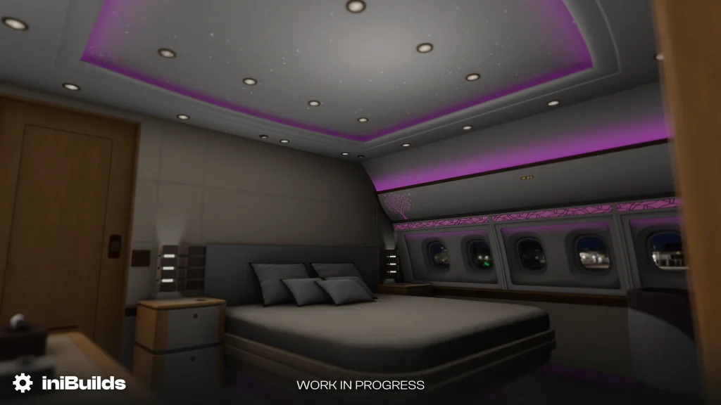In simview of inibuilds A340 for MSFS showing work in progress on the upcoming VIP cabin