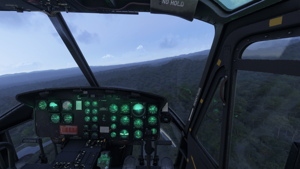 Cockpit shot of the Bell UH-1H for MSFS2024.