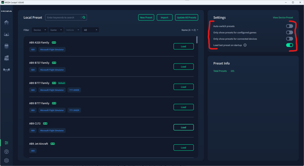 MOZA Cockpit profile switching bug